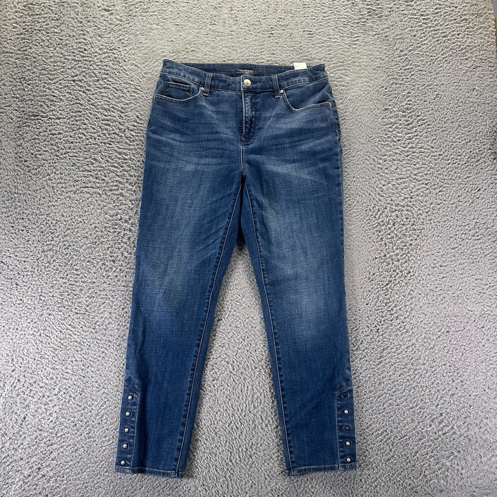 Chico's So Slimming Jeans Womens 6 Blue Cotton Denim Ankle Girlfriend Stretch